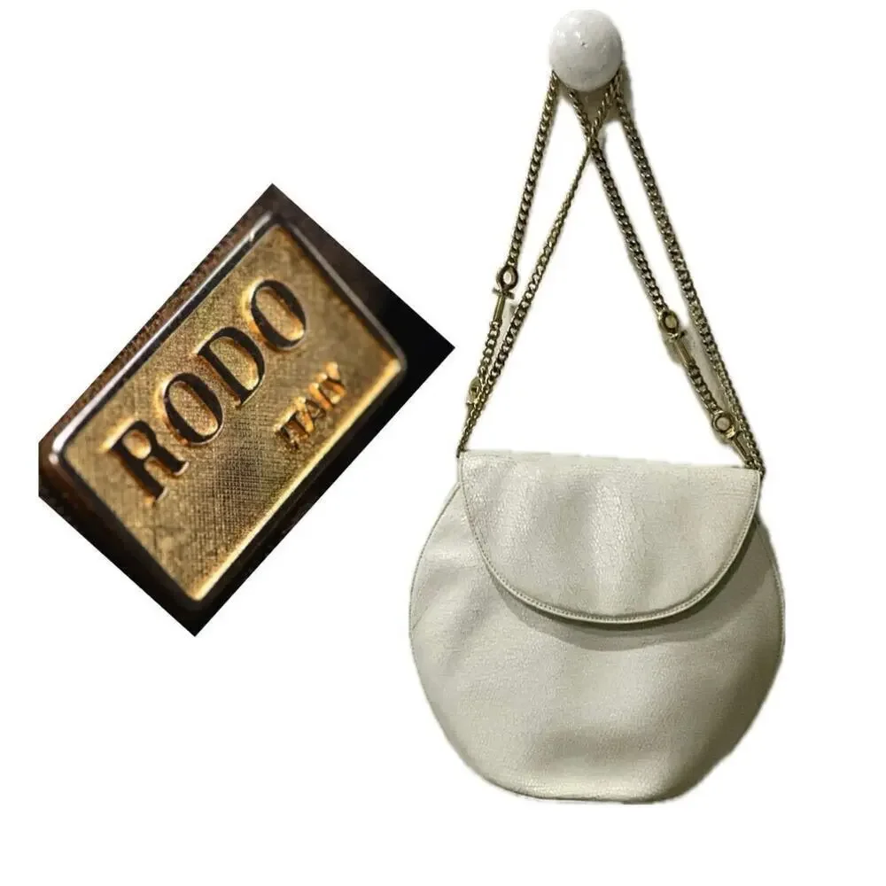 RODO ITALY IVORY LIZARD PURSE CROSSBODY 60’s 70’s VINTAGE GOLD TONE STRAP ICONIC
